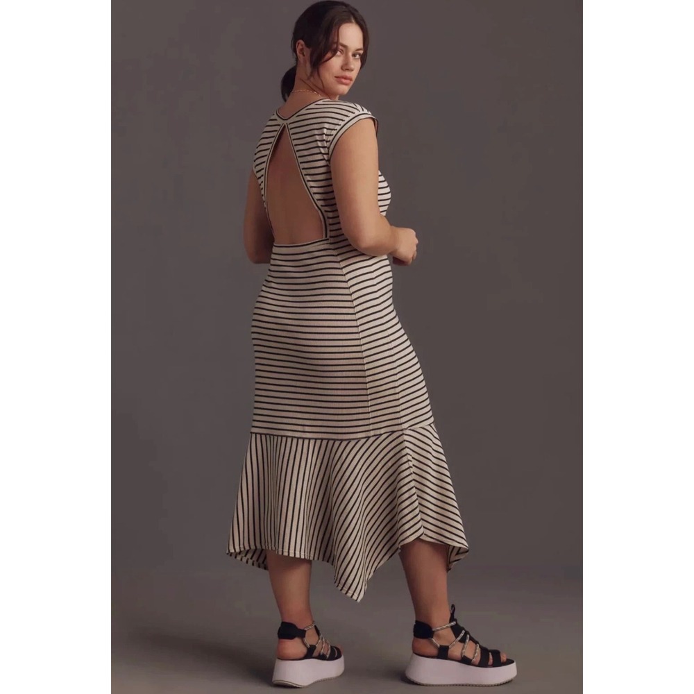 Anthropologie Daily Practice Midi Dress Womens XL Ivory Black Striped Open Back
